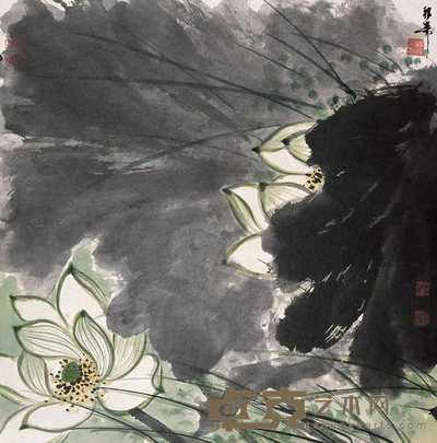 谢稚柳 绿荷 镜心　 36×34.5cm